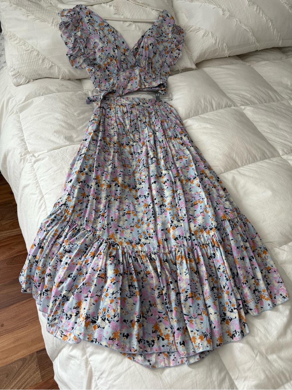 Free People Lavender Floral Ruffled Maxi Skirt